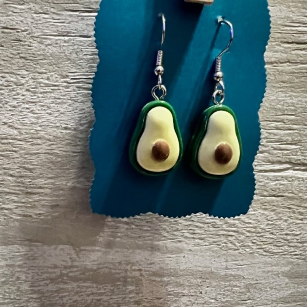 New Avocado Resin Hanging Earrings - Picture 2 of 5
